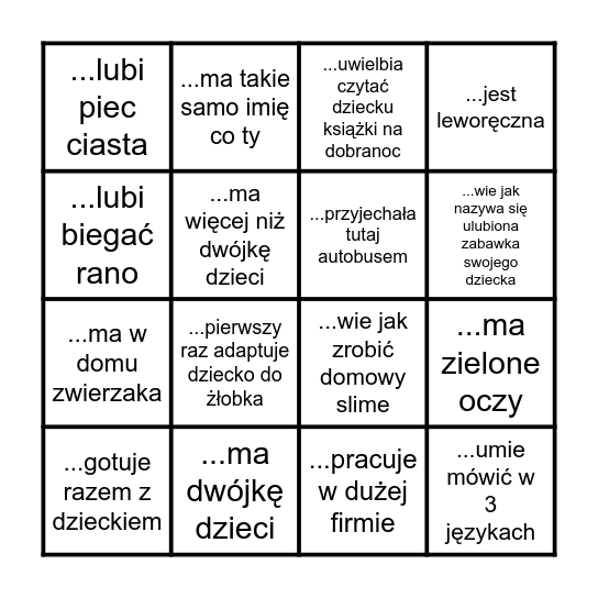 Znajdź osobę, która... Bingo Card