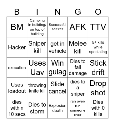 Warzone bingo Card