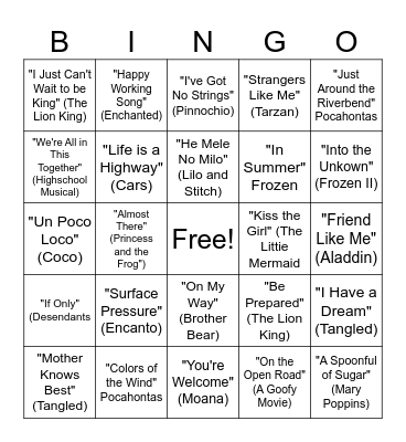 Disney Bingo Card