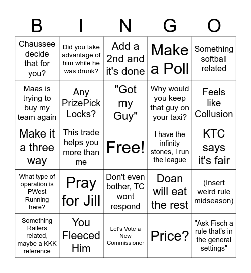 Armchair Award Ceremony Bingo Card