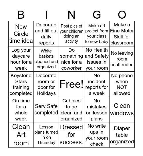 Liberty Learning Center Bingo Card