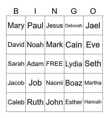 BIBLE NAMES Bingo Card