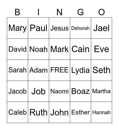 BIBLE NAMES Bingo Card