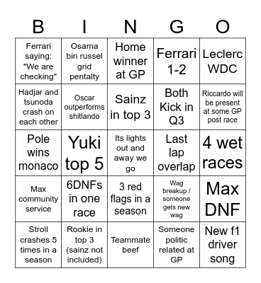 Untitled Bingo Card