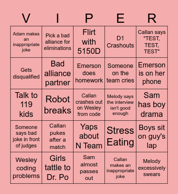 78889W Competition Bingo Card