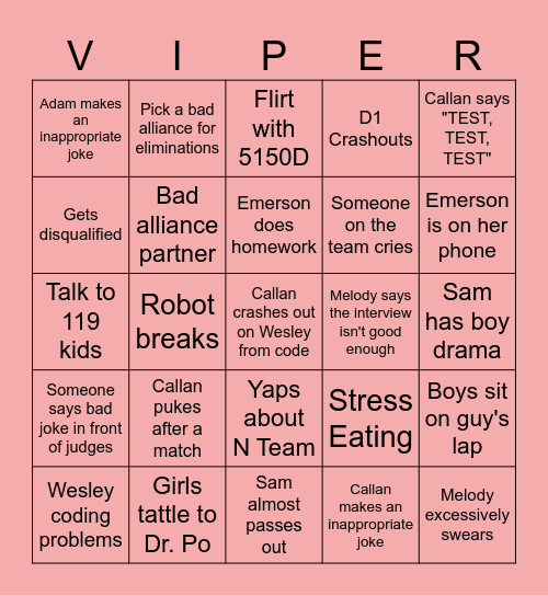 78889W Competition Bingo Card