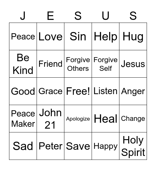Forgiven Bingo Card