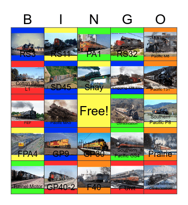 Southern Pacific Remembered Bingo Card