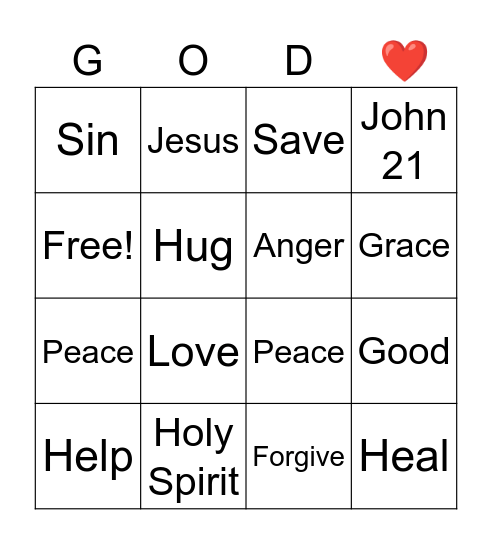 Forgiven Bingo Card