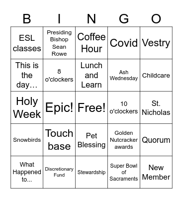 St. John's 2025 Annual Meeting BINGO Card