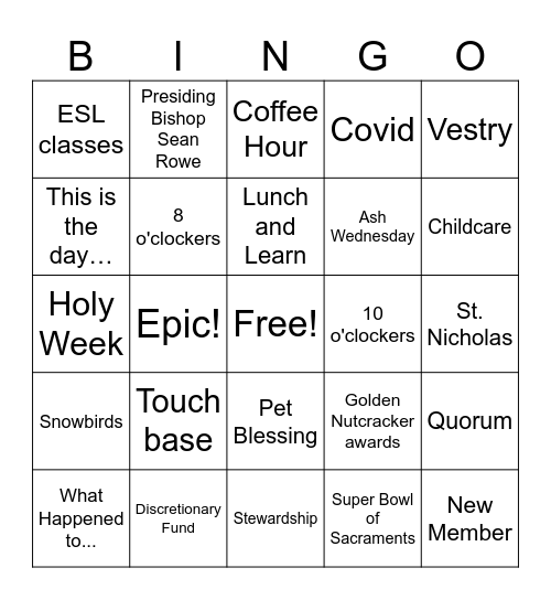 St. John's 2025 Annual Meeting BINGO Card