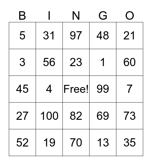Vista Grocery Bingo Card