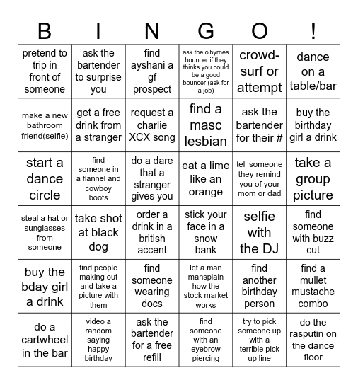 Ayshani Bday Bingo Card