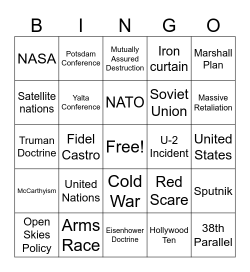 Cold War (1940s & 50) Bingo Card
