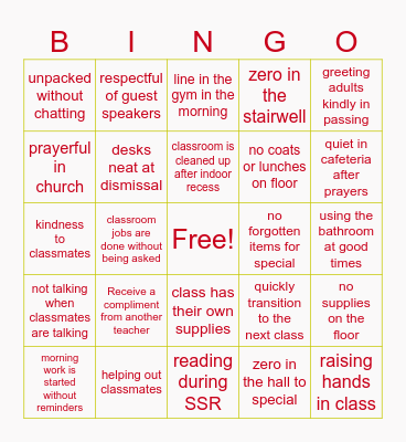 CSW Jaguar Values Bingo Card
