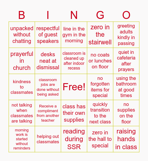 CSW Jaguar Values Bingo Card