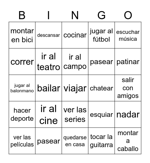 Las aficiones Bingo Card