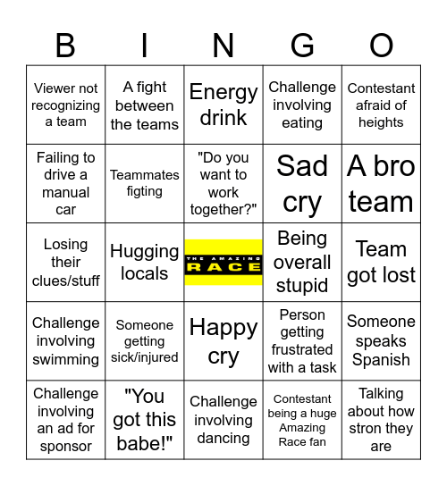 Amazing Race CAN bingo Card