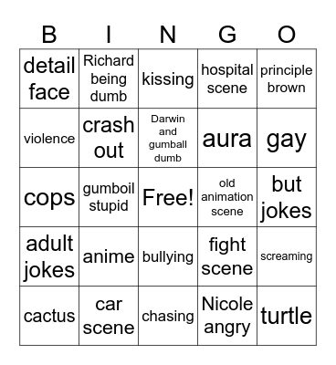 gumball Bingo Card