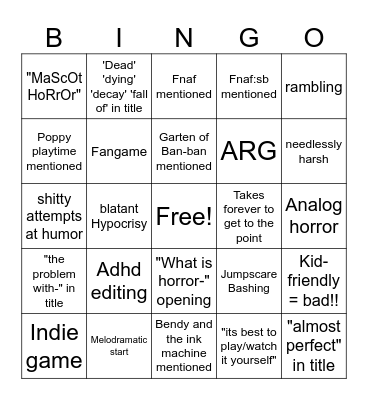 Pretentious horror essay Bingo Card