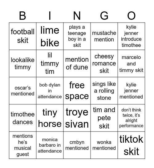 timothee chalamet snl Bingo Card