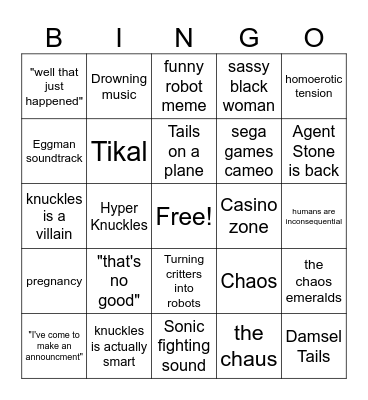 Sonic movie number 2 electric bogaloo Bingo Card