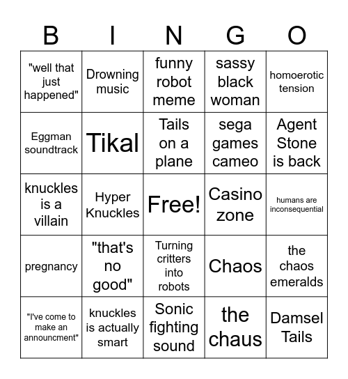 Sonic movie number 2 electric bogaloo Bingo Card
