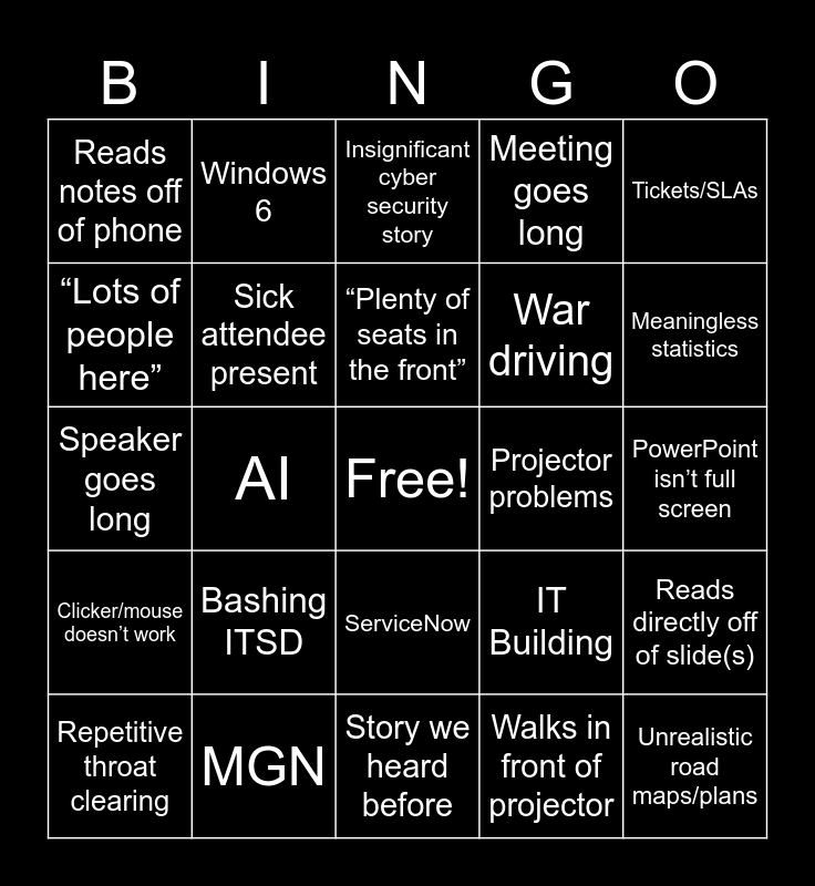 All Hands 2025 Bingo Card