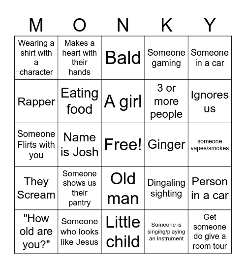 Monkey Bingo Card
