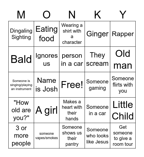 Monkey Bingo Card