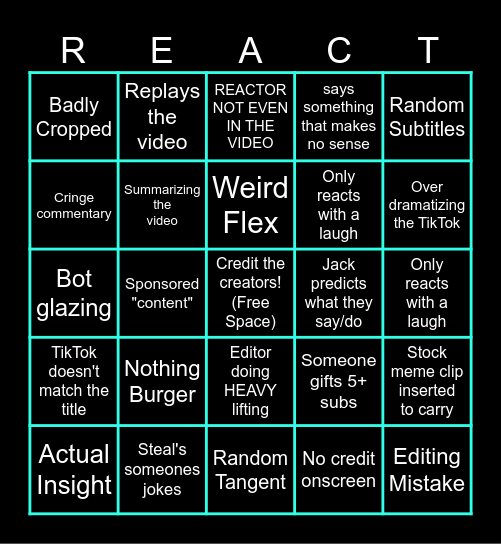 Bad Reactor Bingo Card