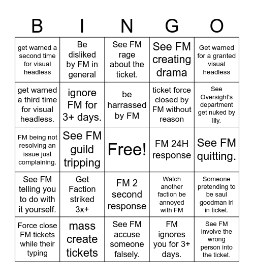 The Abyssal Sect x Faction Management Bingo Card