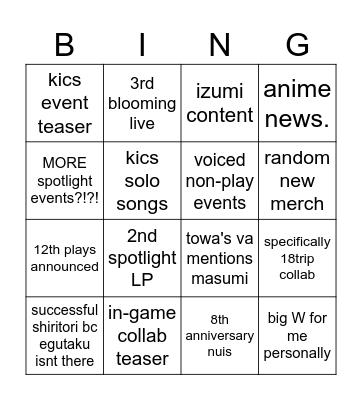 Untitled Bingo Card