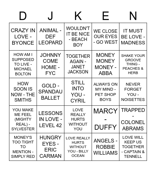 TREETOP BAR & GRILL Bingo Card