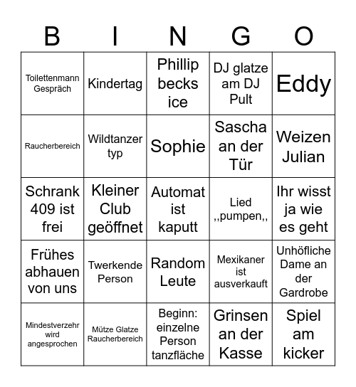 Stereo Bingo Card