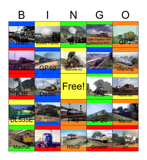 Evening Trains that the Children and I would like to have dinner and ride on one day Bingo Card