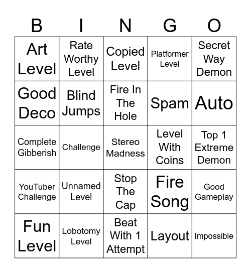 GD Bingo Card