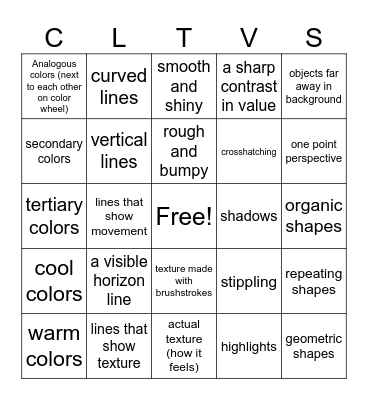 Elements of Art Bingo Card