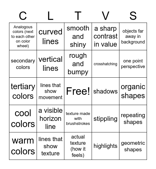 Elements of Art Bingo Card
