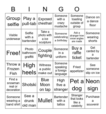 Pub Crawl Bingo Card