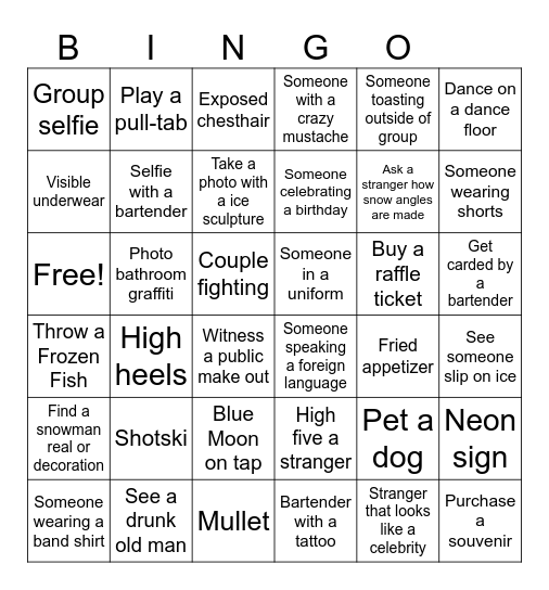 Pub Crawl Bingo Card