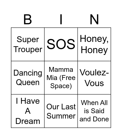 Mamma Mia Watch-Along Bingo! Bingo Card