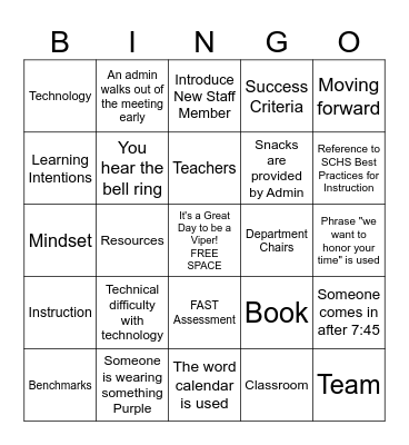 January Faculty Meeting Bingo Card