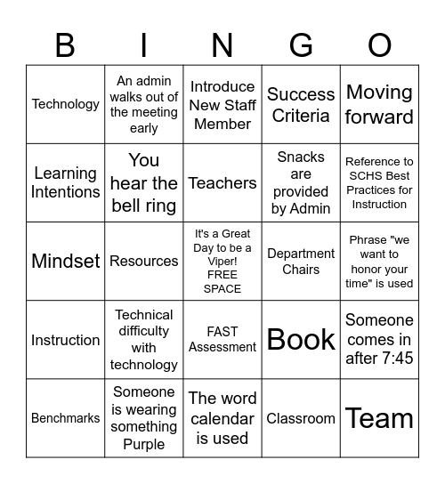 January Faculty Meeting Bingo Card