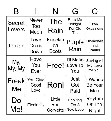 🎶🎶🎶 Bingo Card