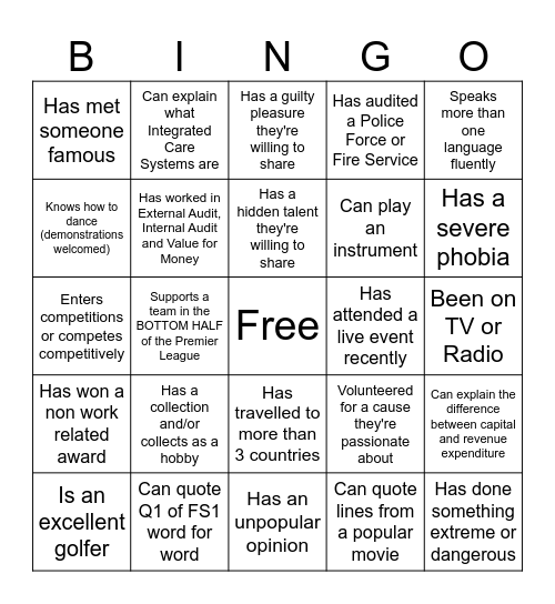 People Bingo Card