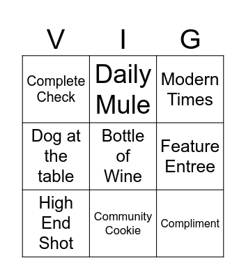 Vig Bingo Card