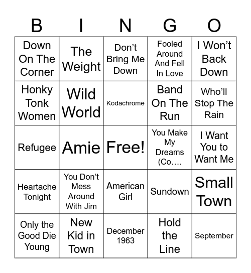 Front Row Classics Bingo Card