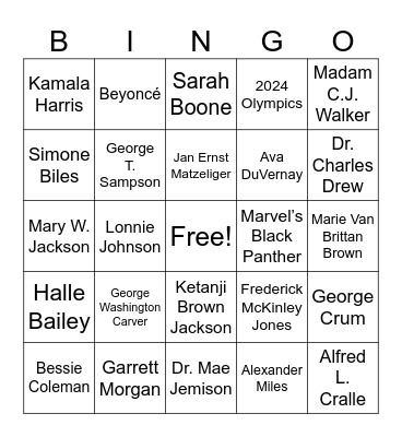 Black History Month Bingo Card