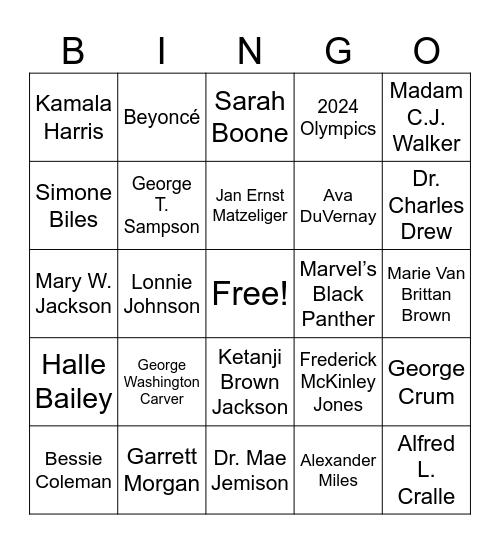 Black History Month Bingo Card